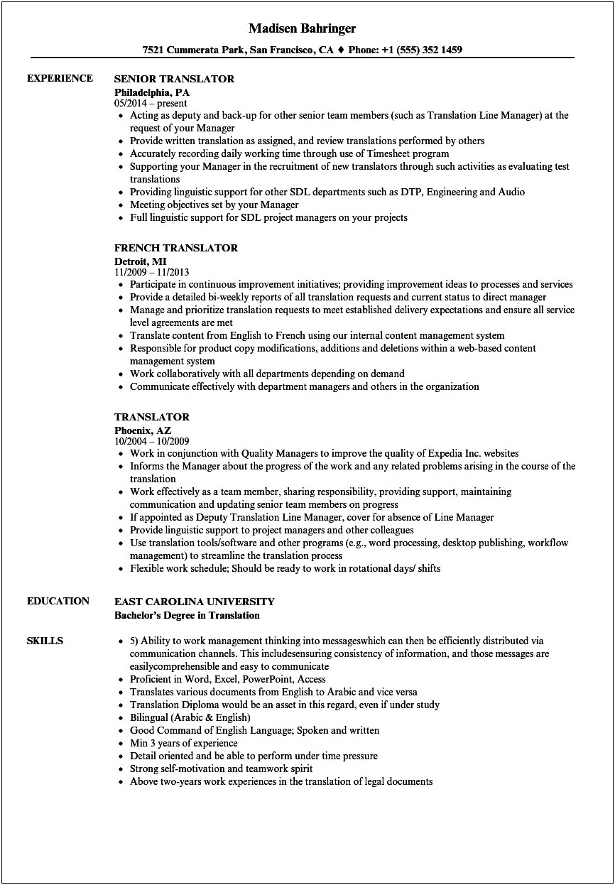 Resume Wording For Interprter Customer Service