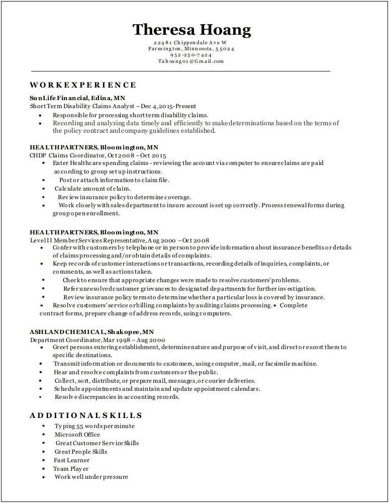 Resume Wording For Long Term Disability