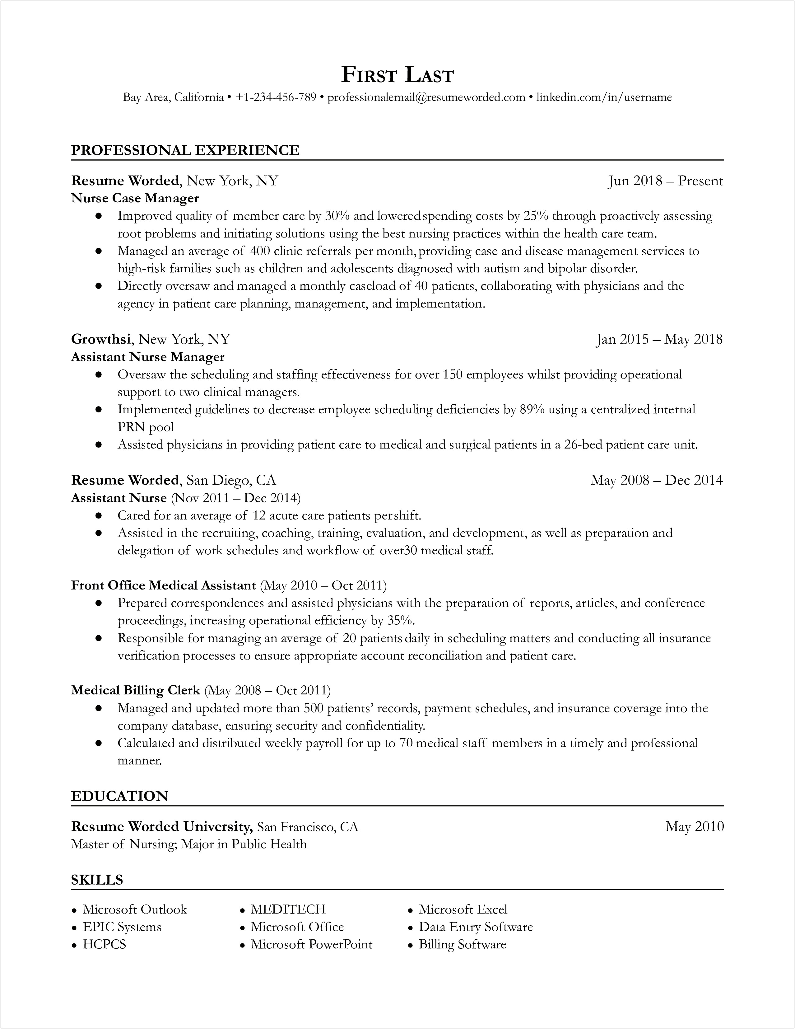 Resume Wording For Objective In Nursing Management