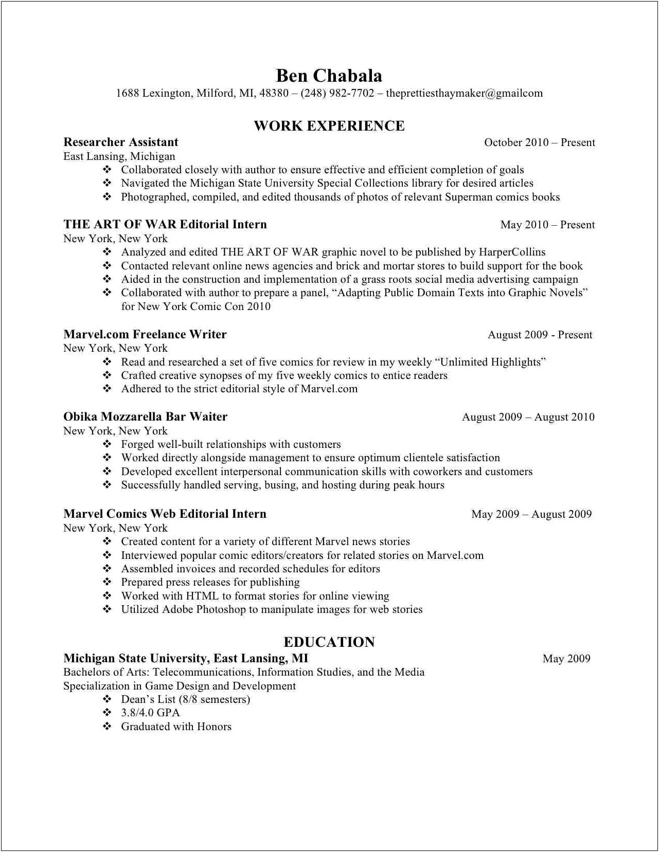 Resume Words For Developing Content For Game