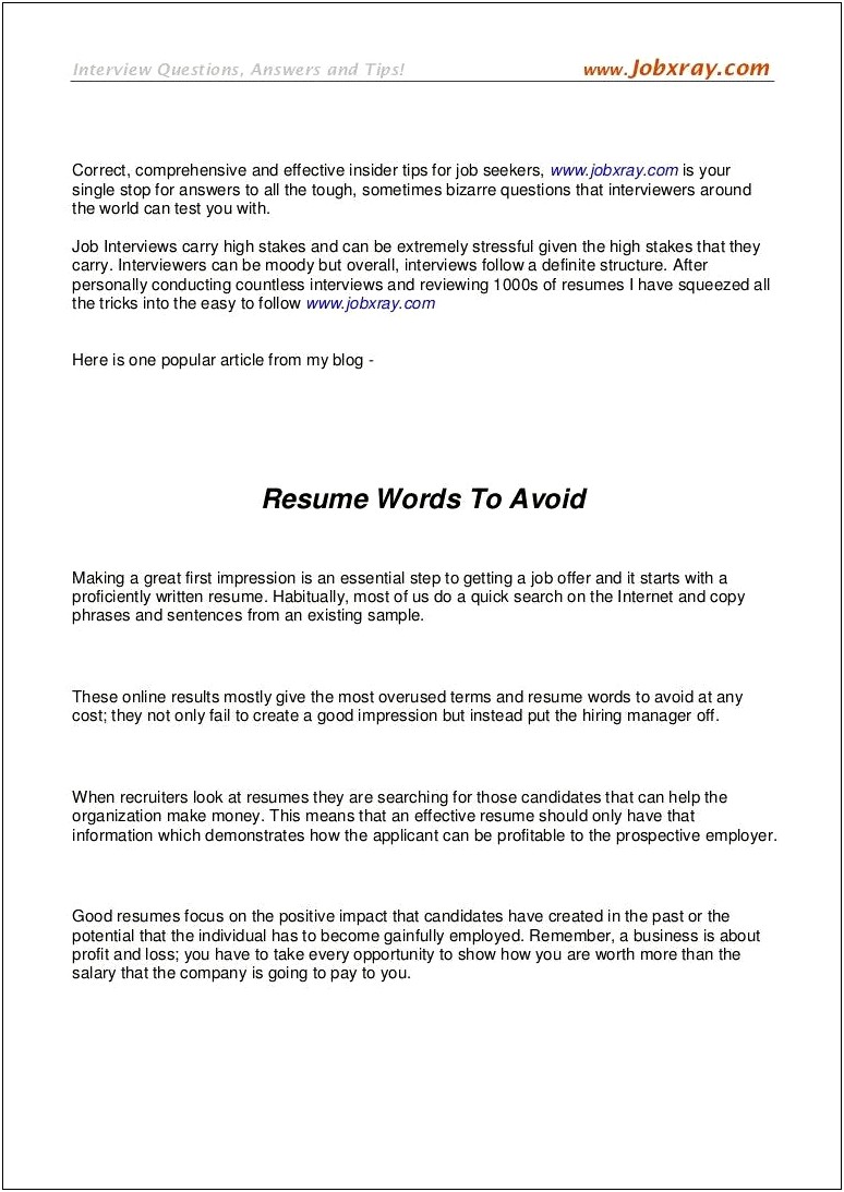 Resume Words For Putting A Show On