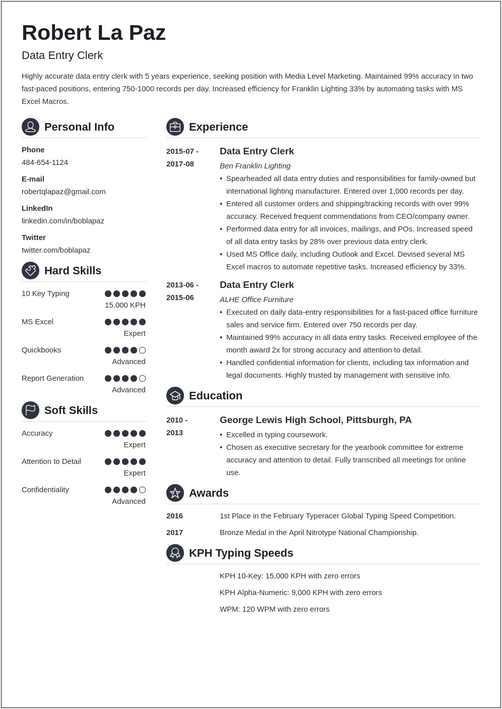 Resume Words To Use For Data Entry