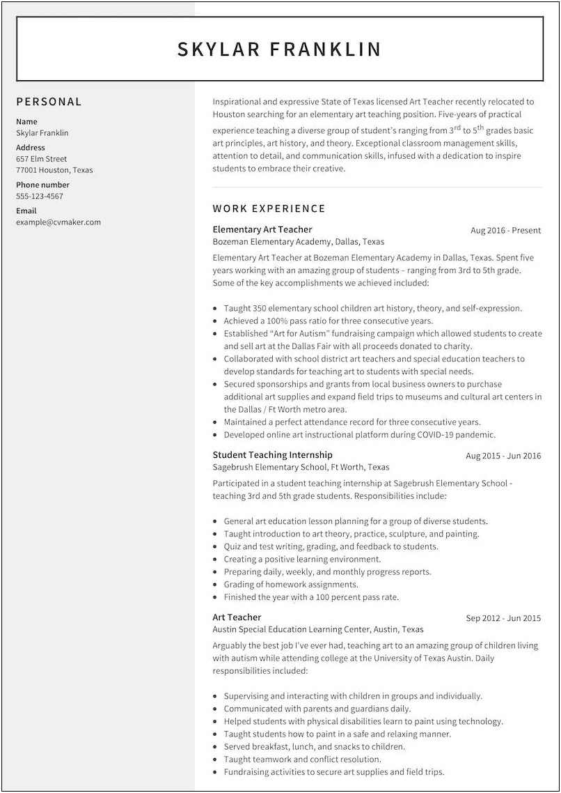 Resume Working With Children Who Have Autism