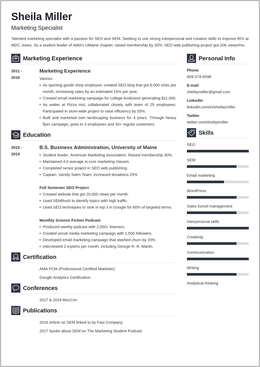 Resume Writing Samples For College Students