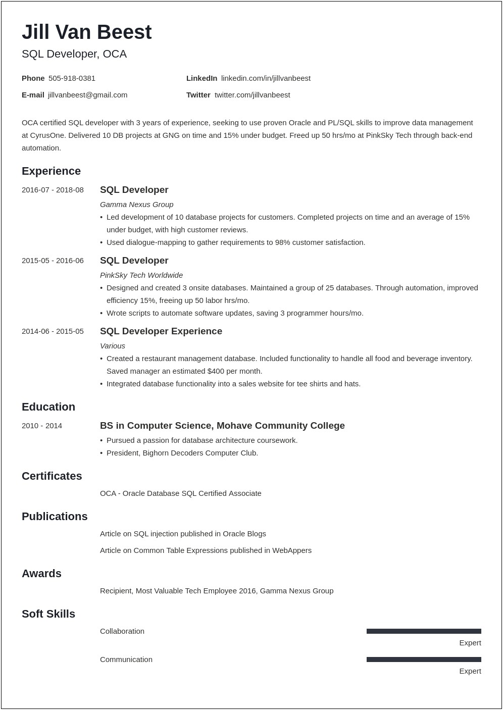 Resumen Curricular Usa Oracle Pl Sql Examples