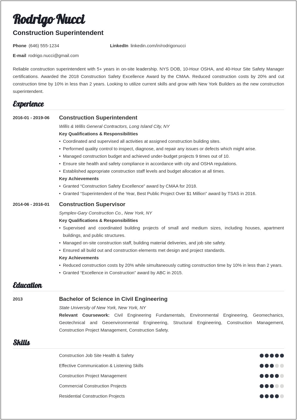 Resumes Examples For Power & Light Superintendant