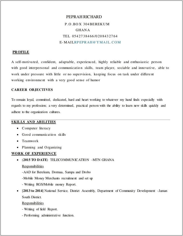 Resumes Examples Using Objectives With Loyal And Dependable