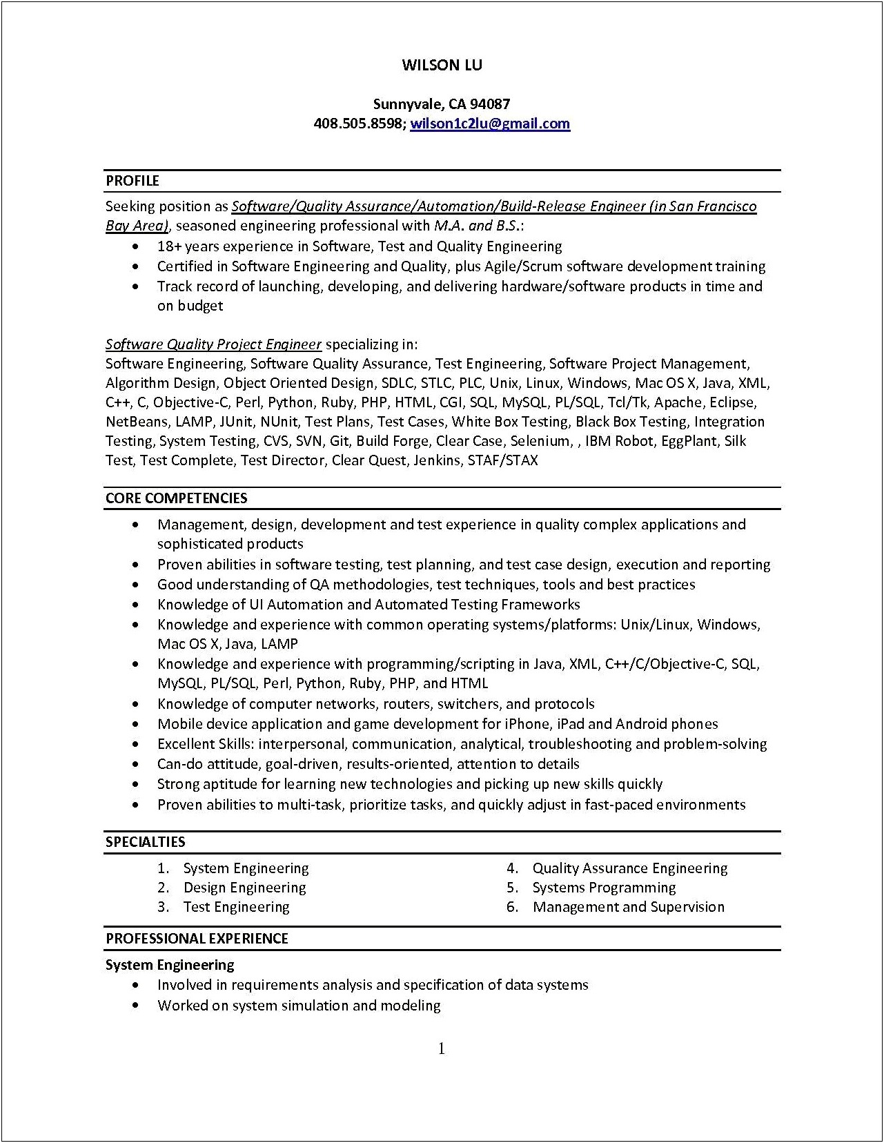 Resumes For Engineers With Multiple Years Experience