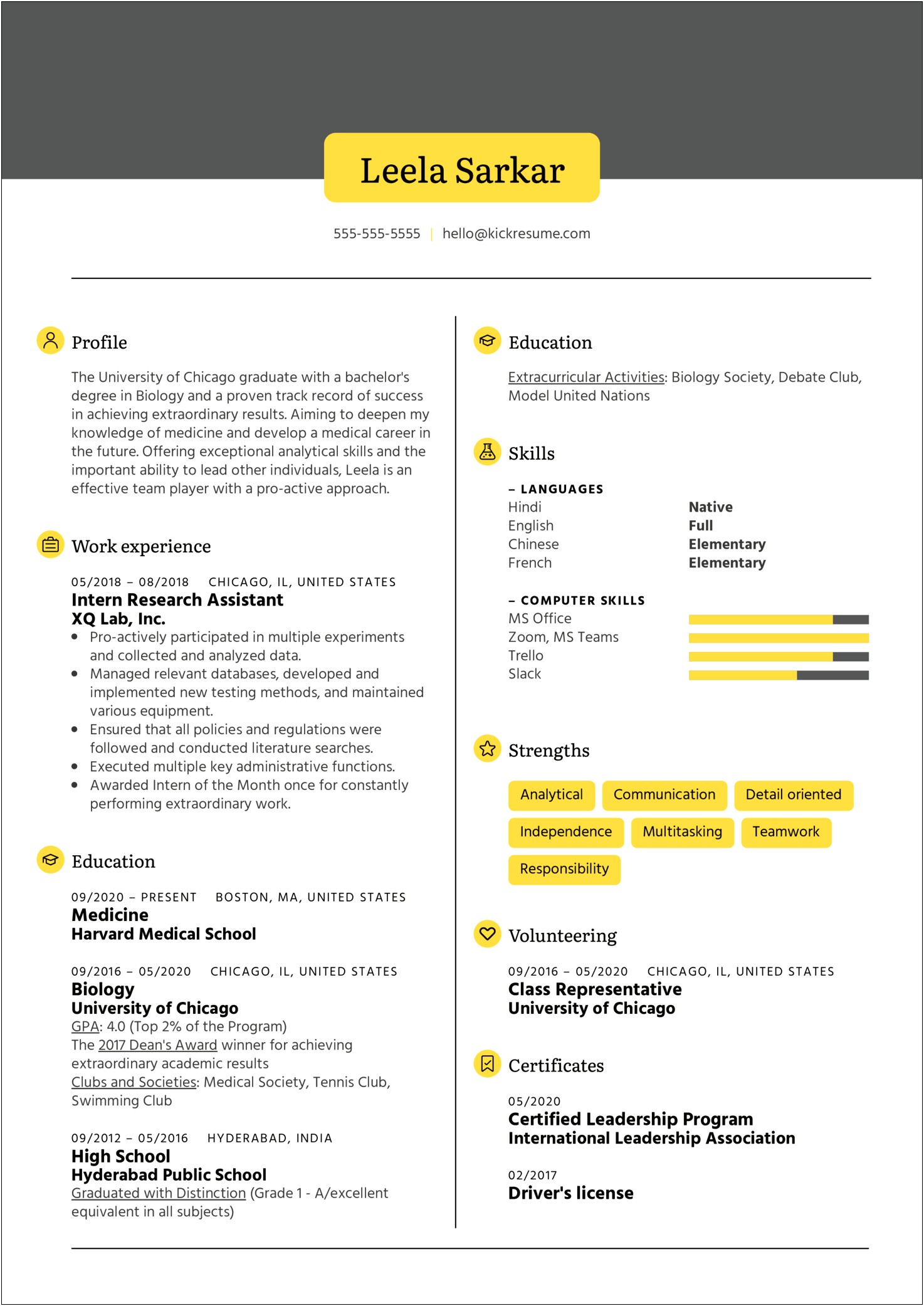 Resumes Samples For A School Thing