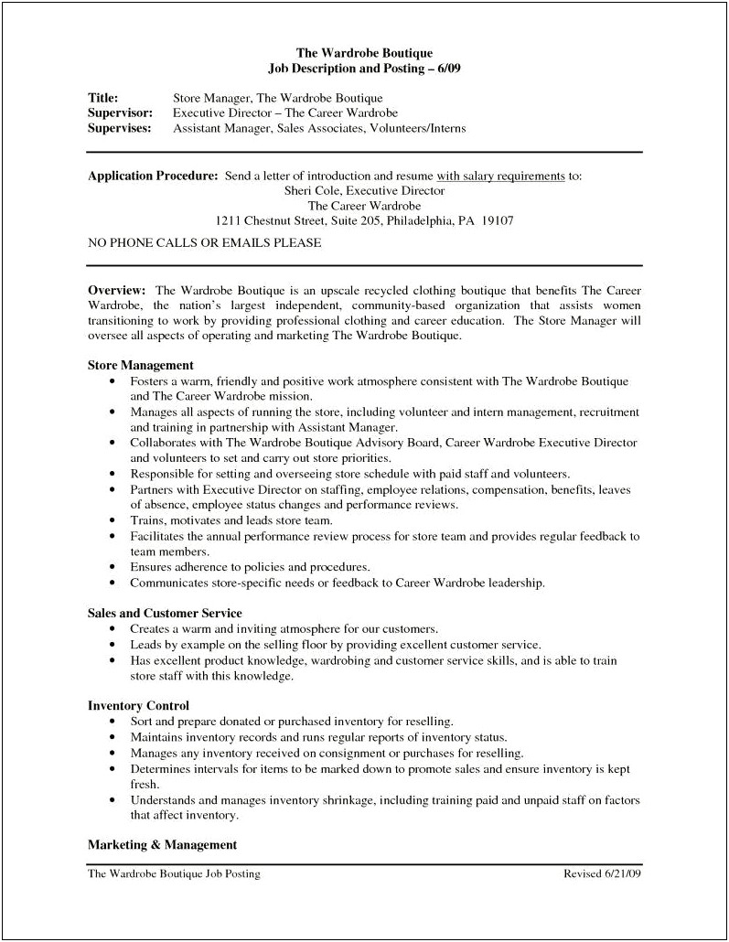 Retail Customer Service Resume Job Description