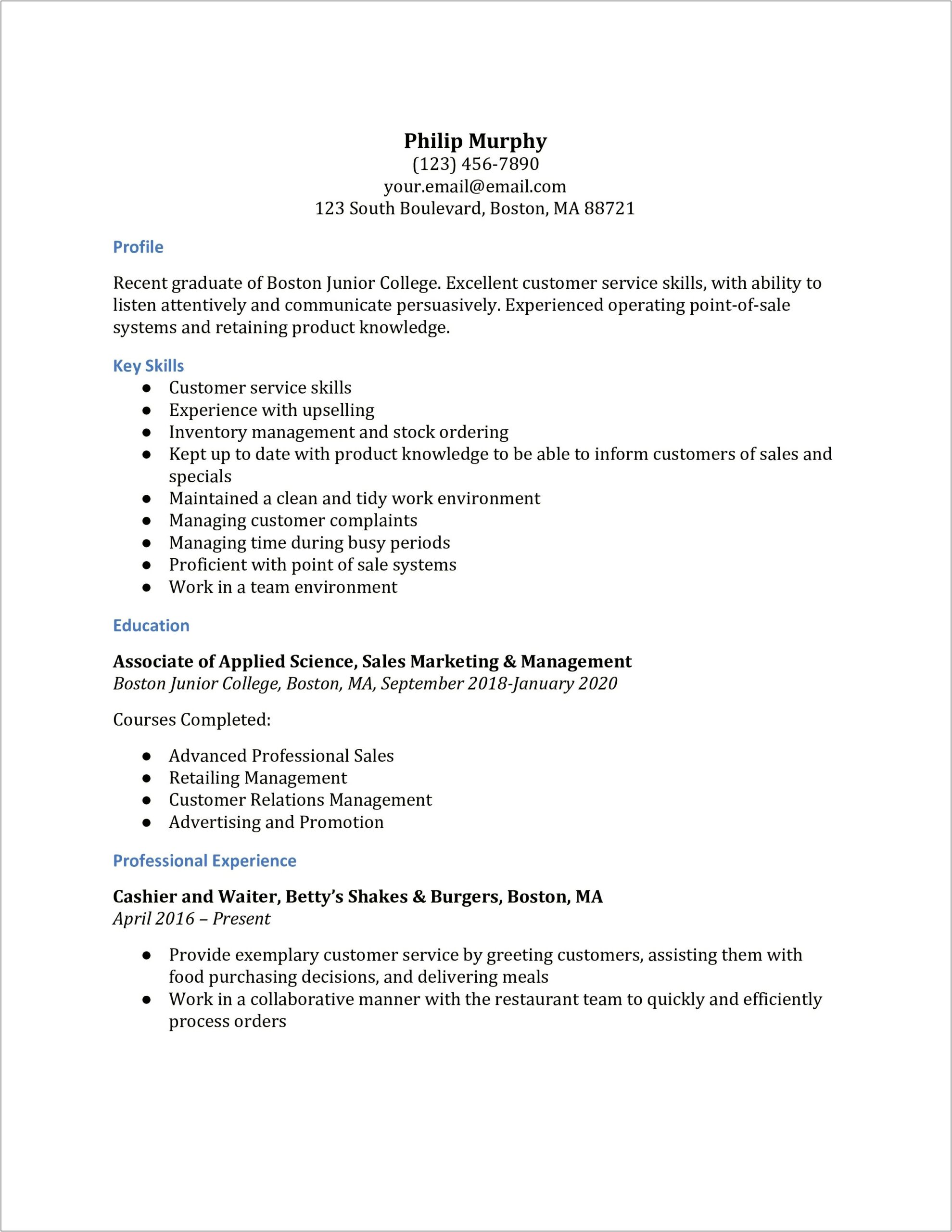 Retail Job Resume Conflict Resolution Customer