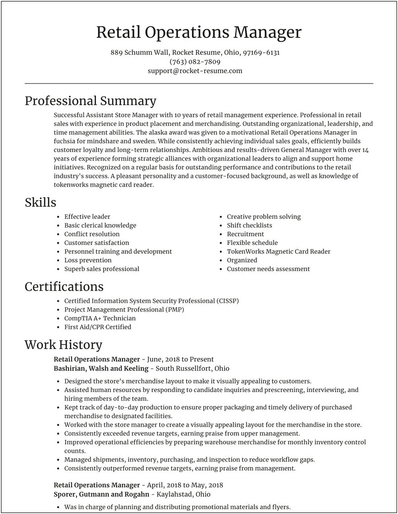 Retail Operational Manager Skills On A Resume
