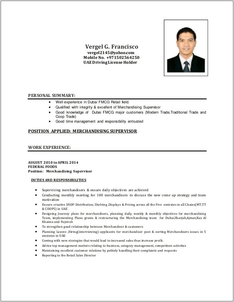 Retail Sales Merchandiser Job Description For Resume