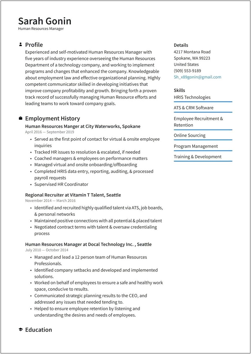 Retention Manager Job Description For Resume