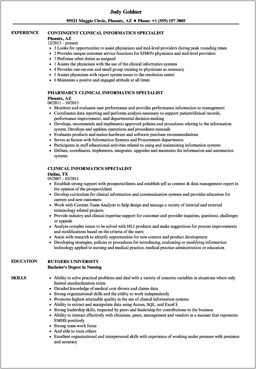 Rn And Nurse Informatics Resume Examples