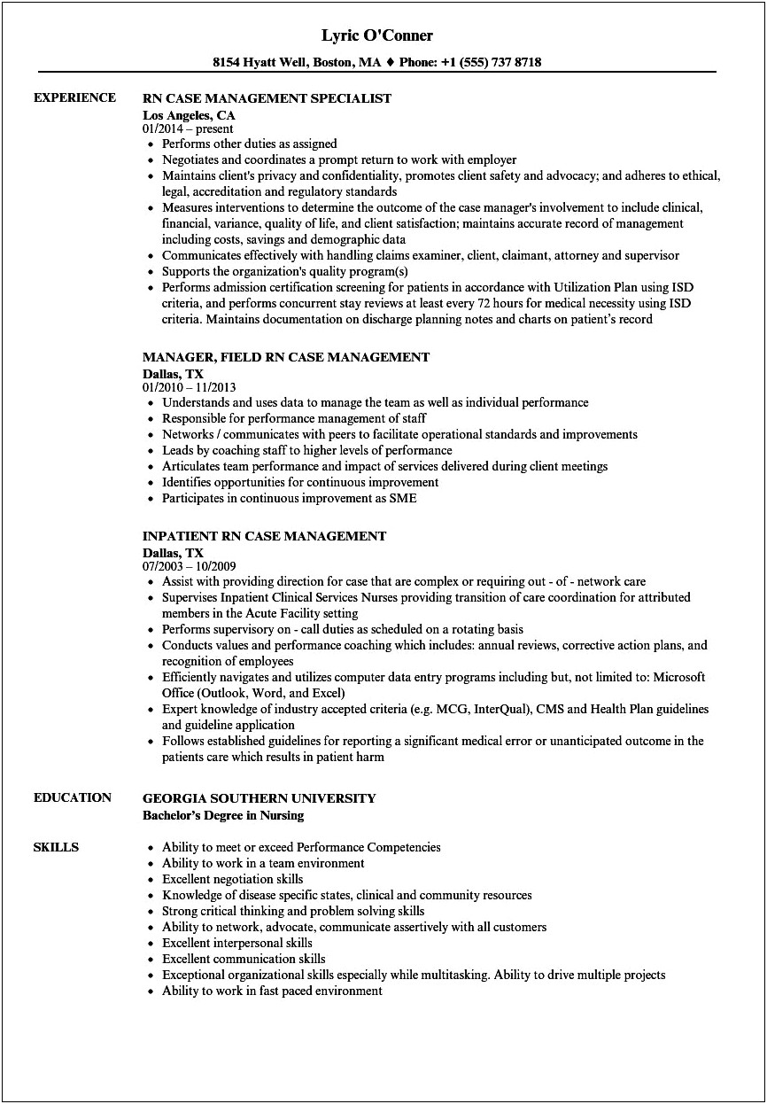 Rn Case Manager Office Hospice Resume