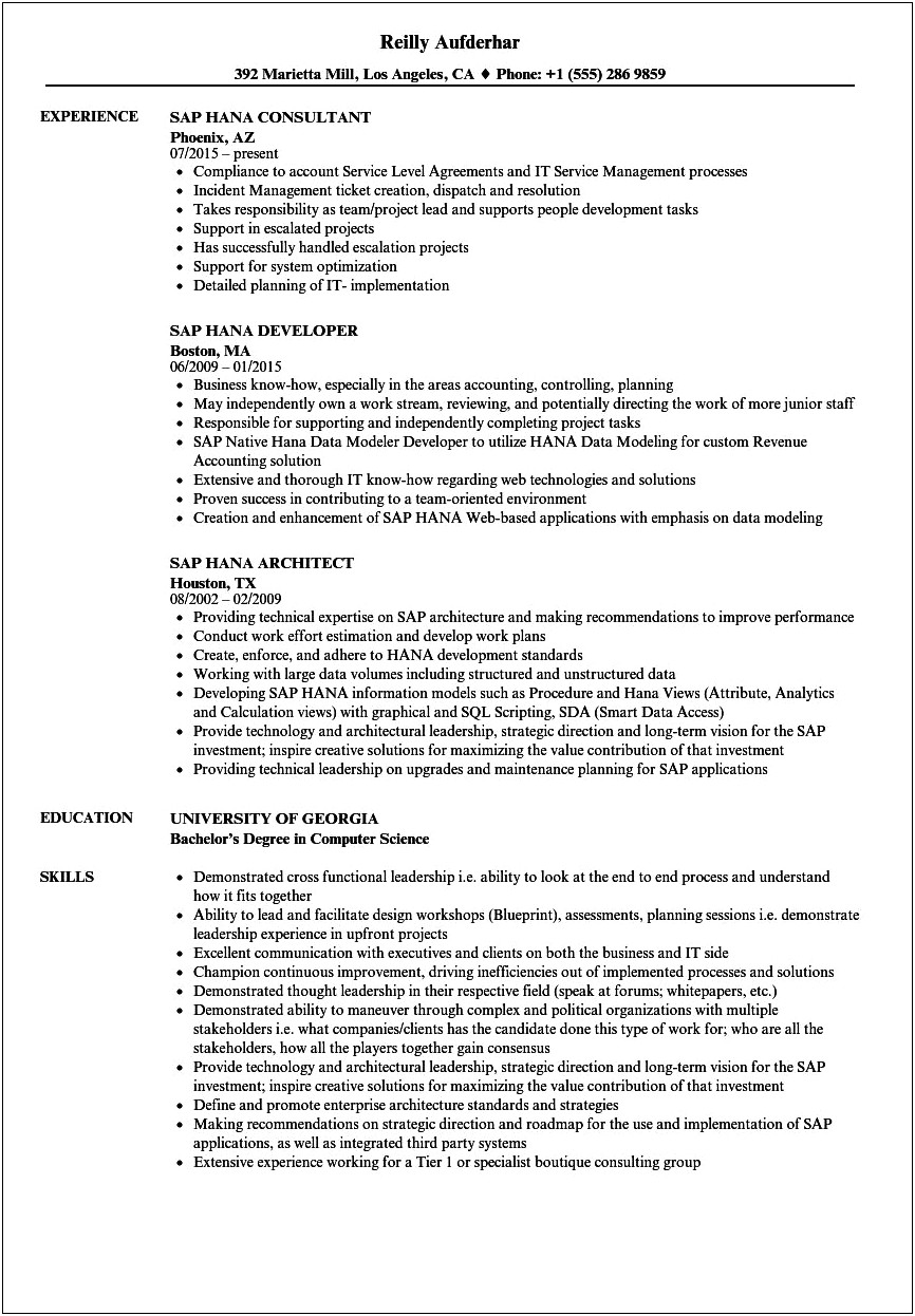 S4 Hana Simple Logistics Sample Resume