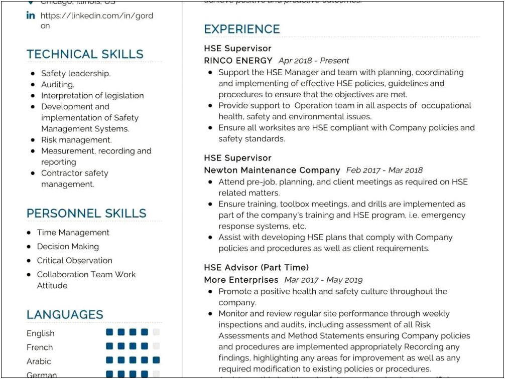 Safety And Occupational Health Specialist Sample Resume