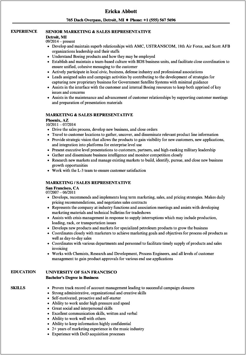 Sales Agent Job Description For Resume