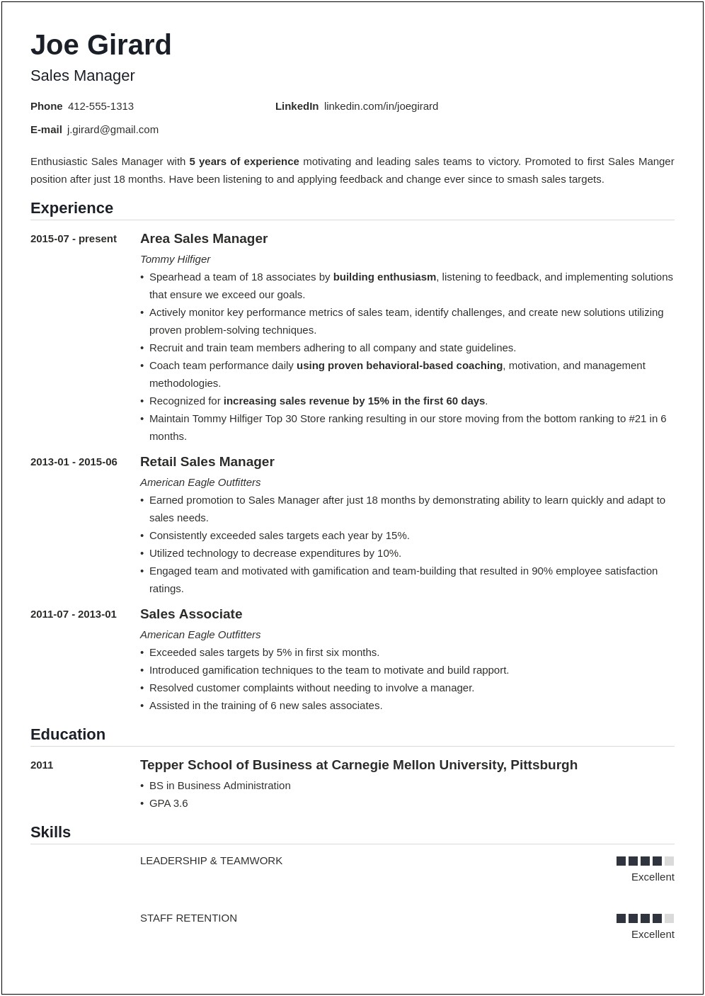 Sales And Management Job Description Resume