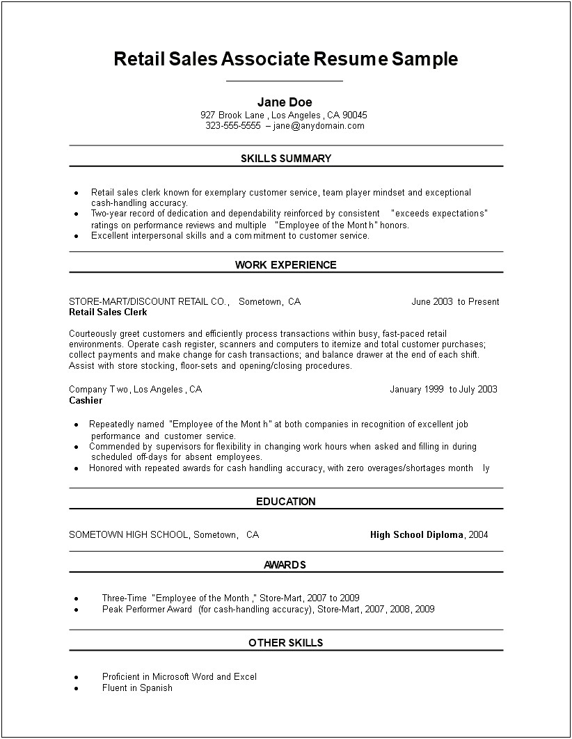 Sales Associate Job Description Resume Samples