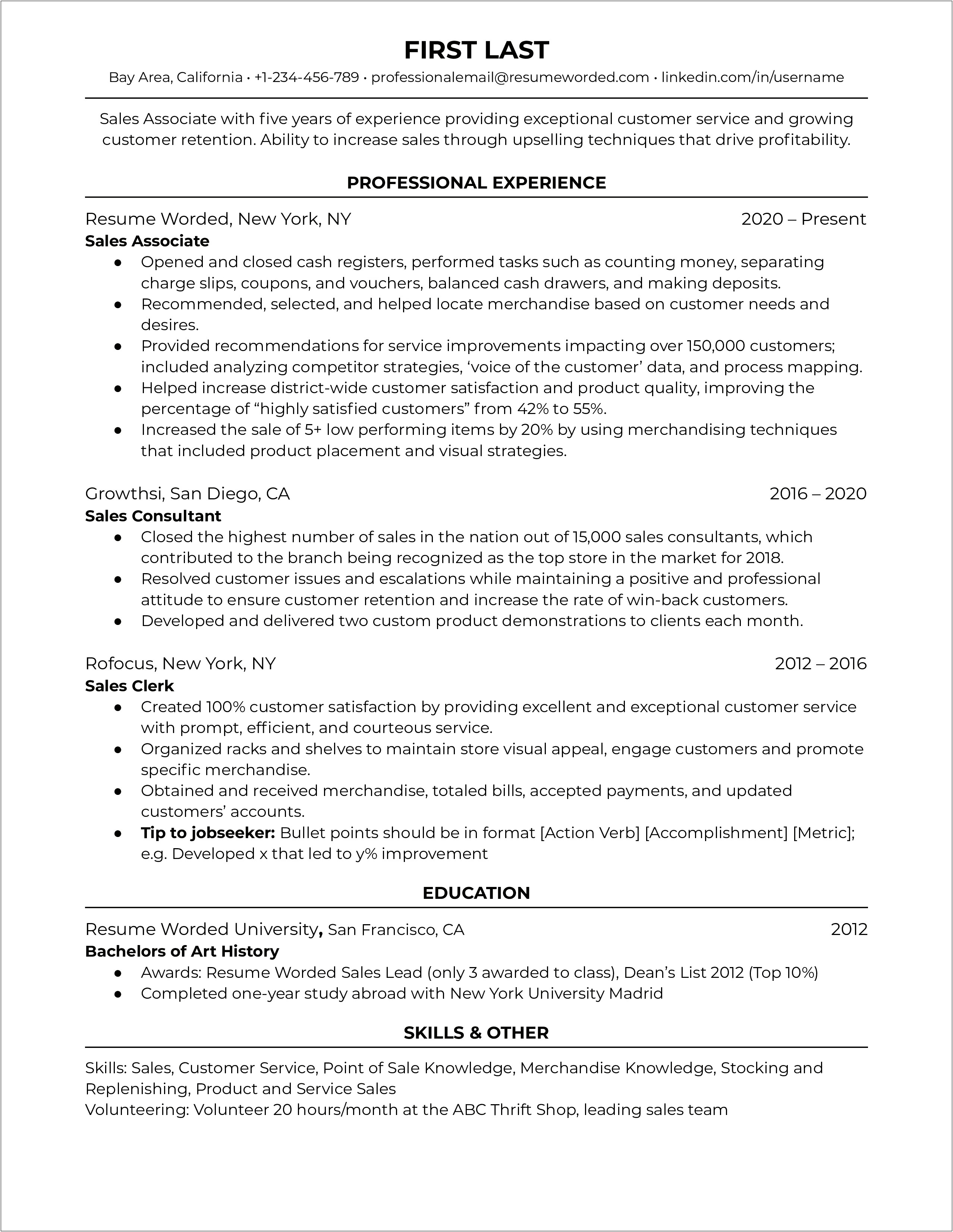 Sales Associate Resume No Experience Abilities