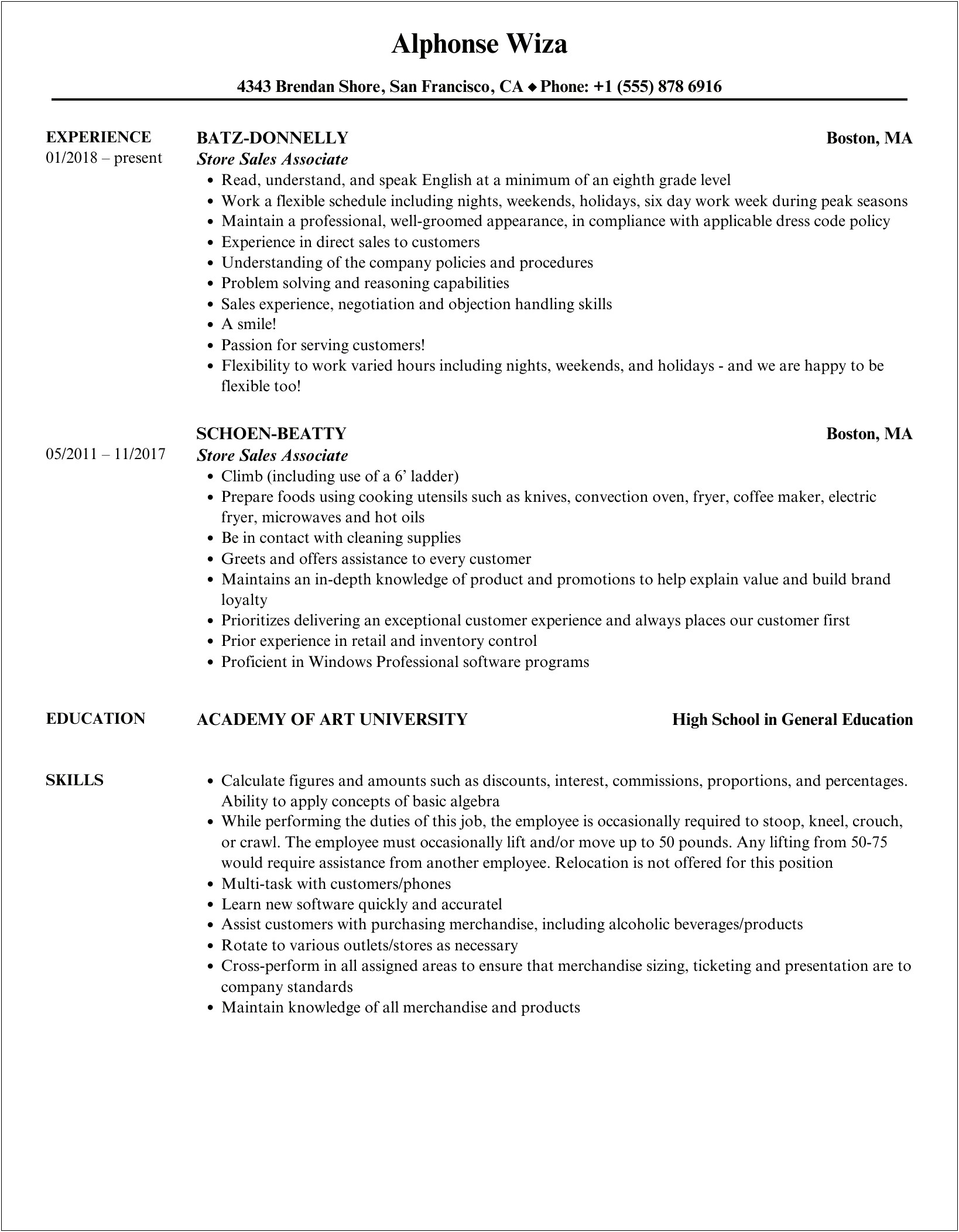 Sales Associate Resume Summary No Experience