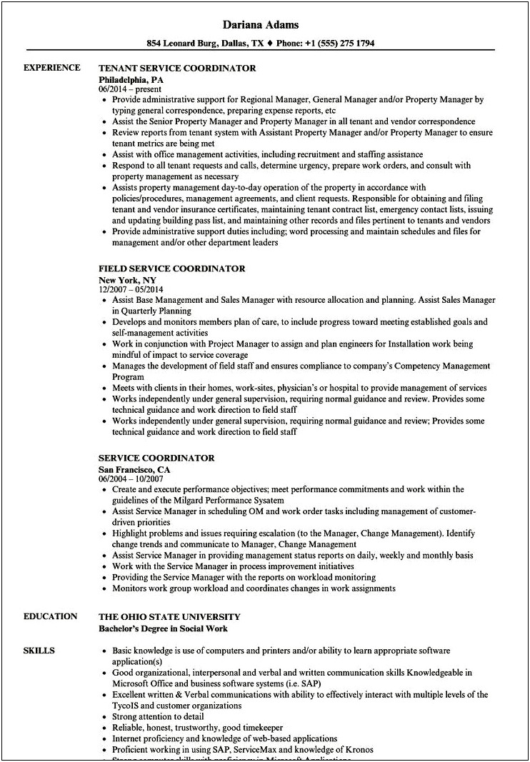 Sales Coordinator Job Description For Resume