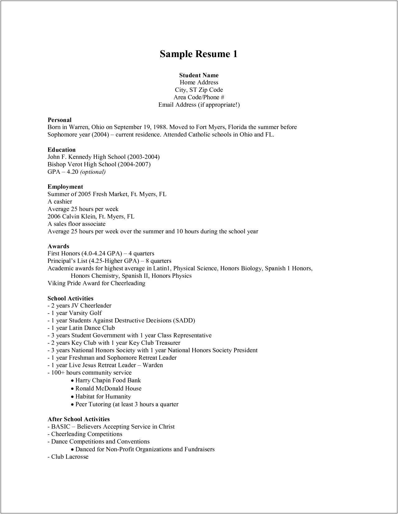 Sales Floor Associate Sample Resume Student