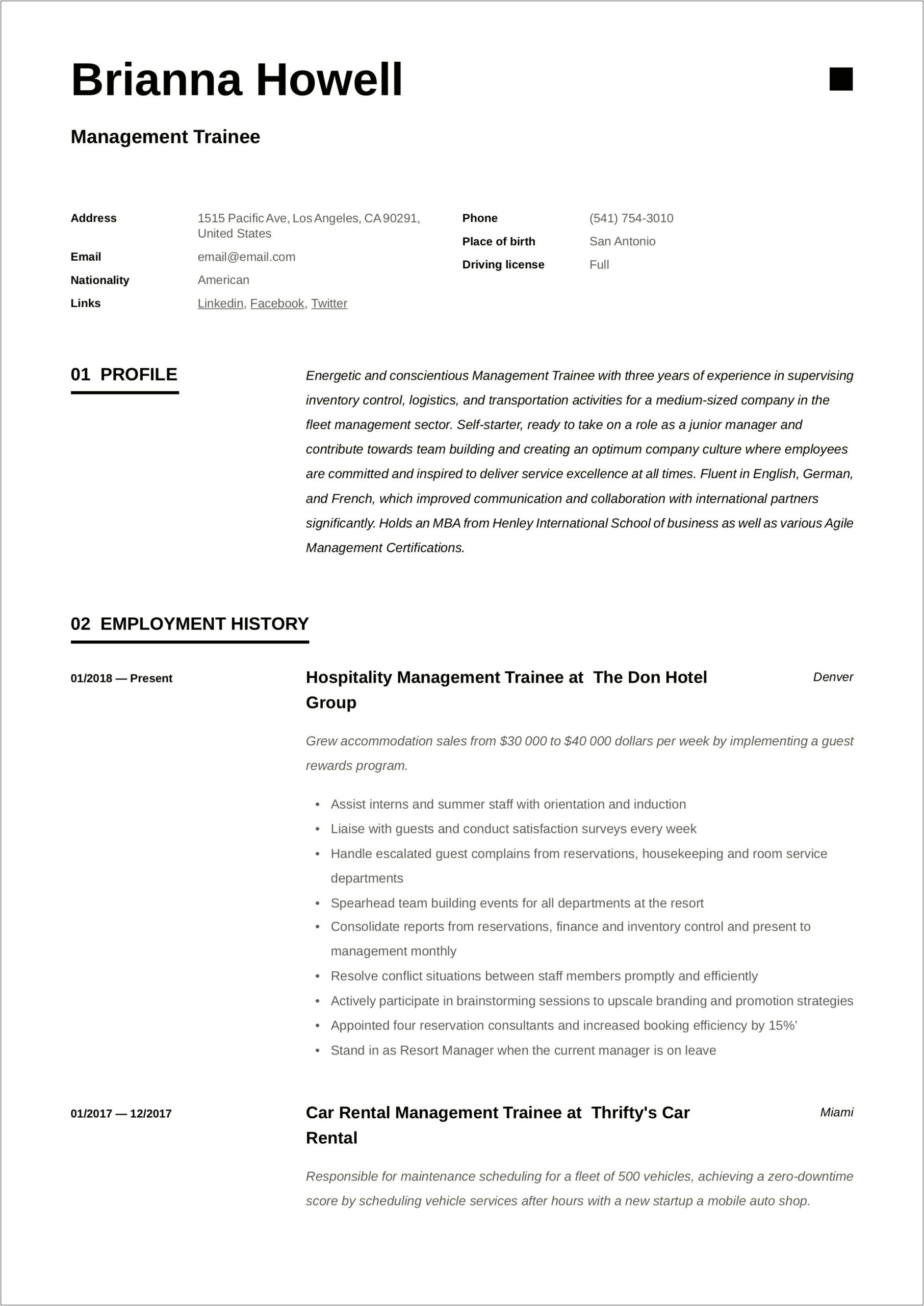 Sales Trainee Job Description For Resume