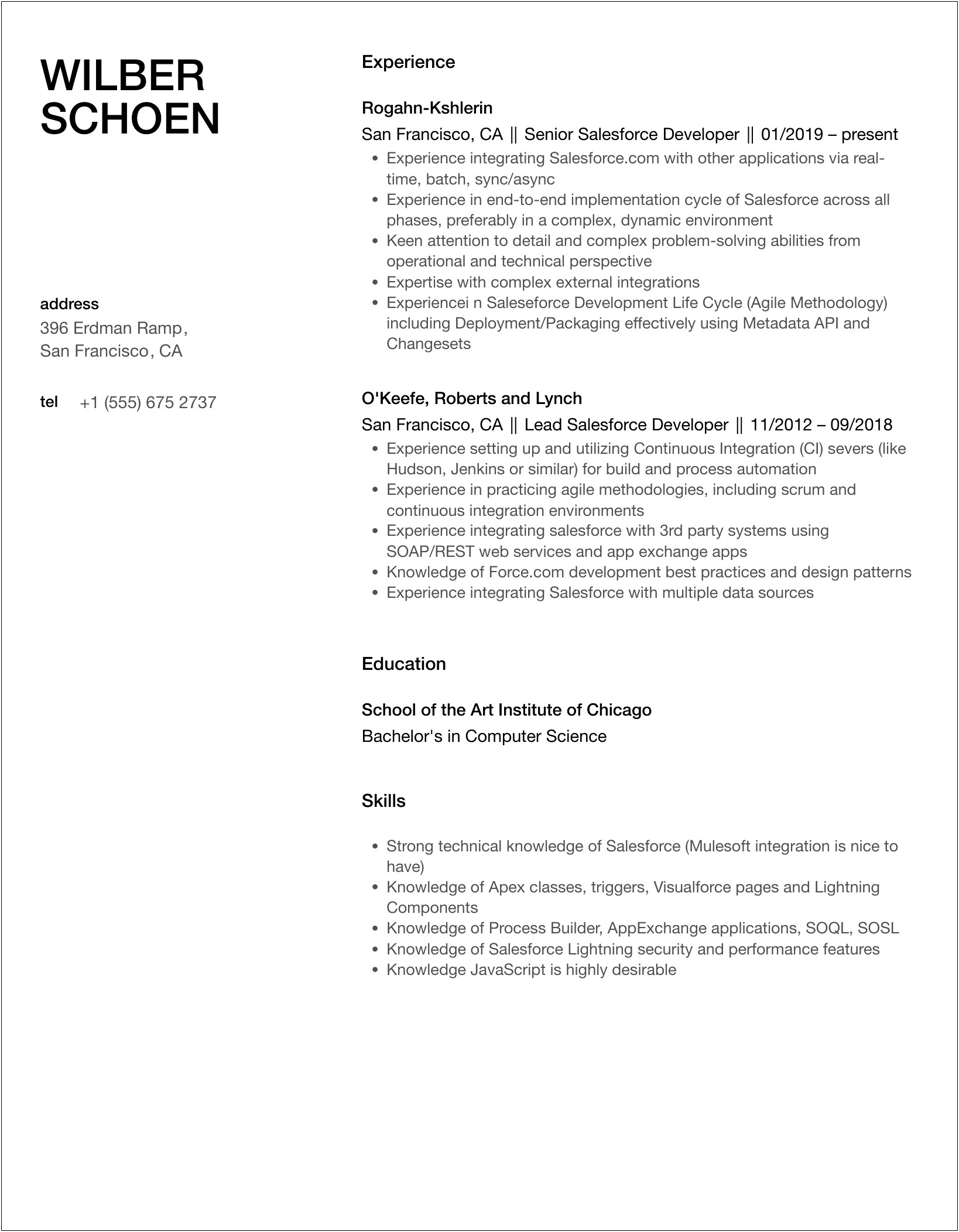 Salesforce Developer Resume For 2 Years Experience