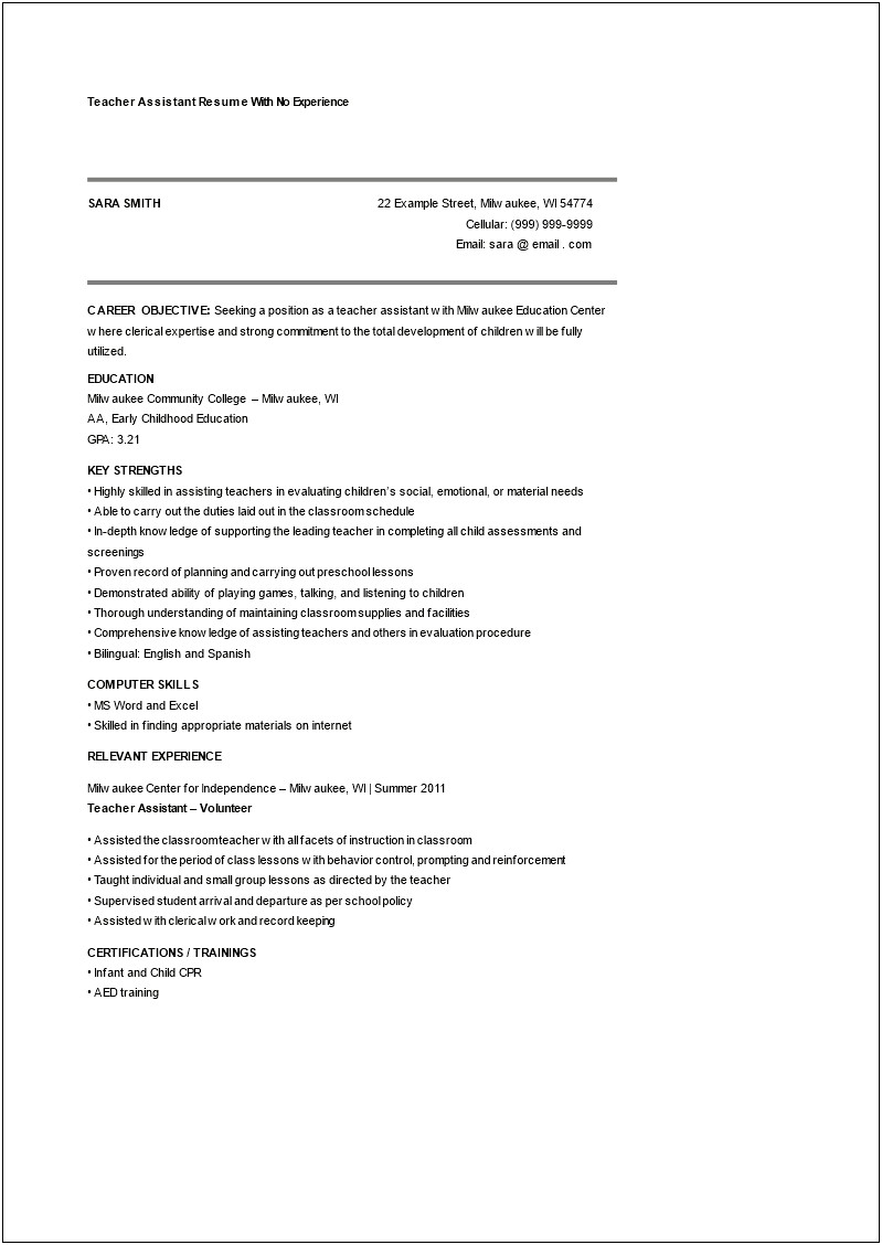 Sampel Resume Microsoft Word No Experince