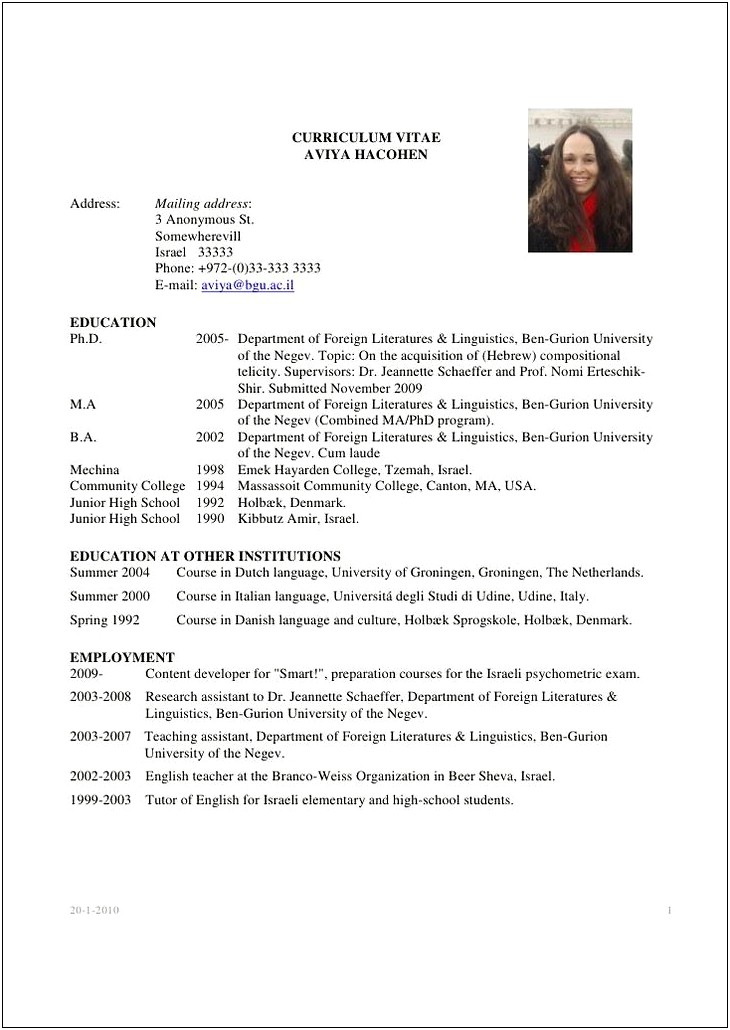 Sample Academic Resume High School Student