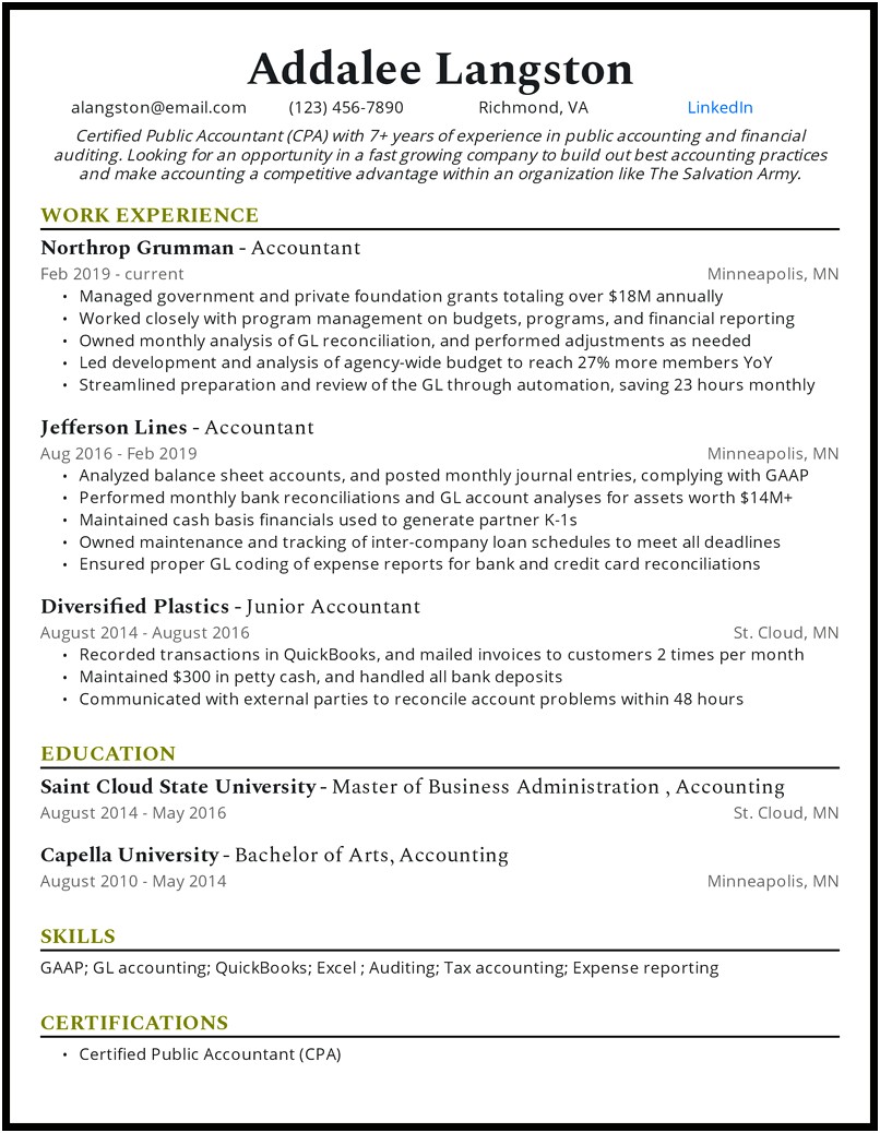 Sample Accounting Management Of Staff On Resume