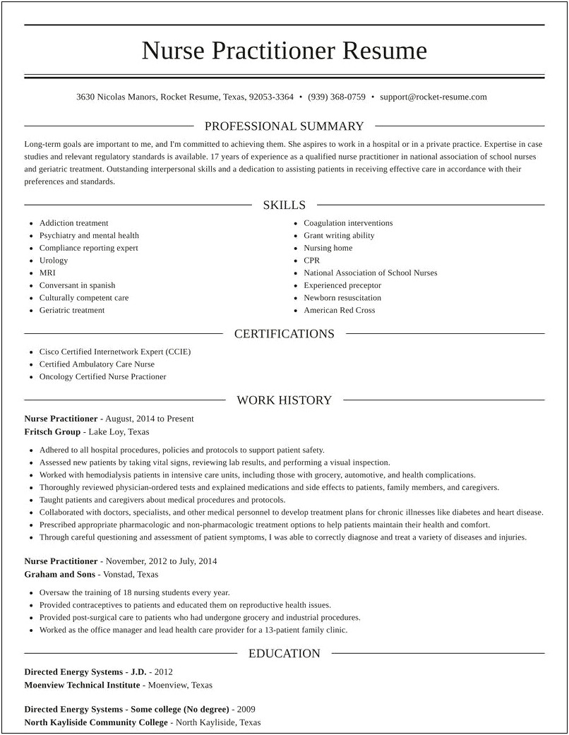 Sample Adult And Gerontology Nurse Practitioner Resume Objective