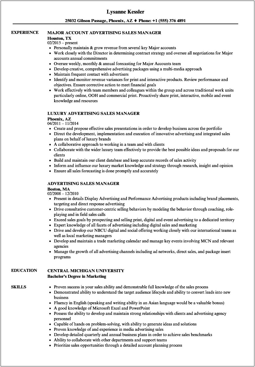 Sample Broadcast Director Of Sales Resume