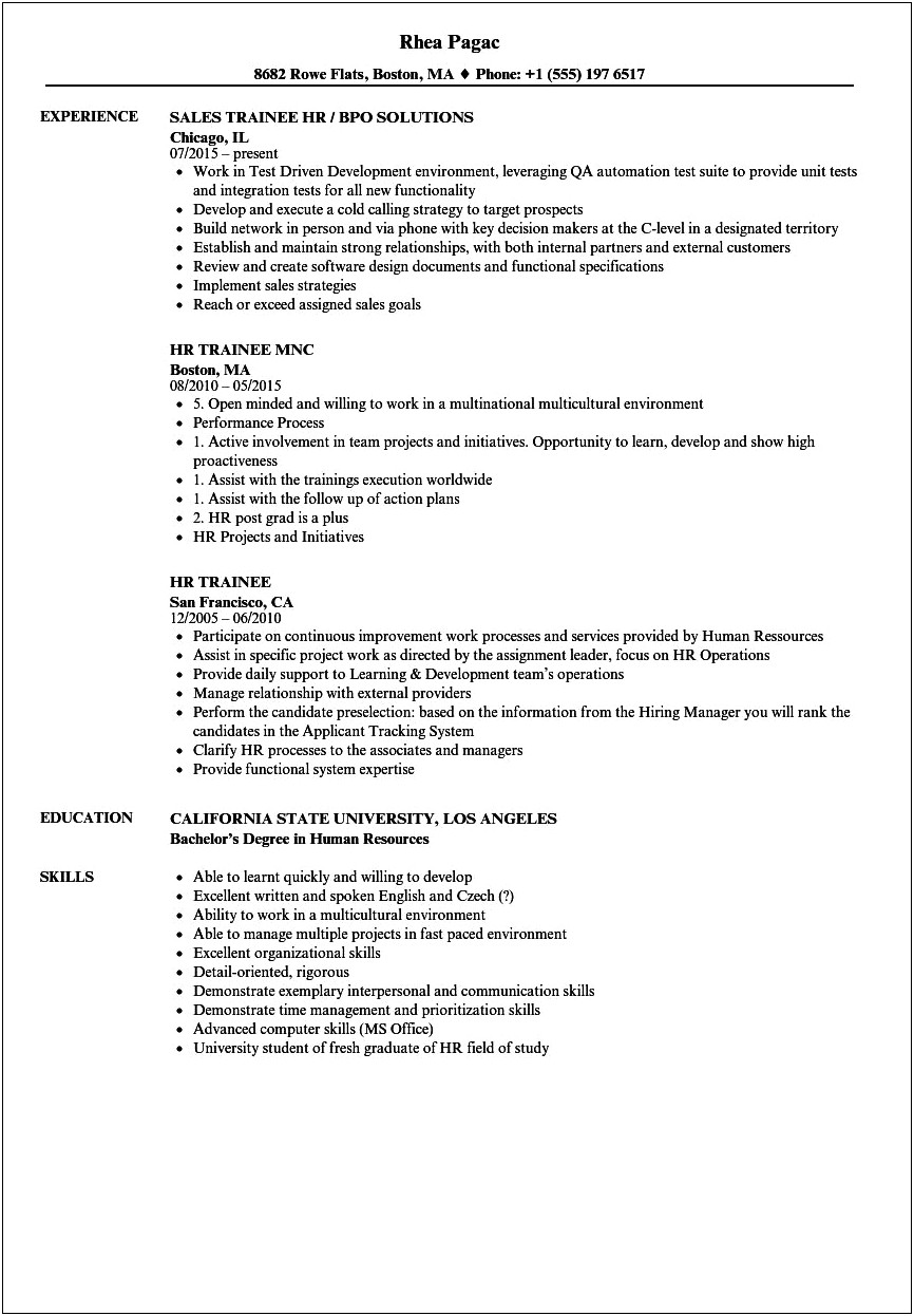 Sample Career Objective For Hr Resume