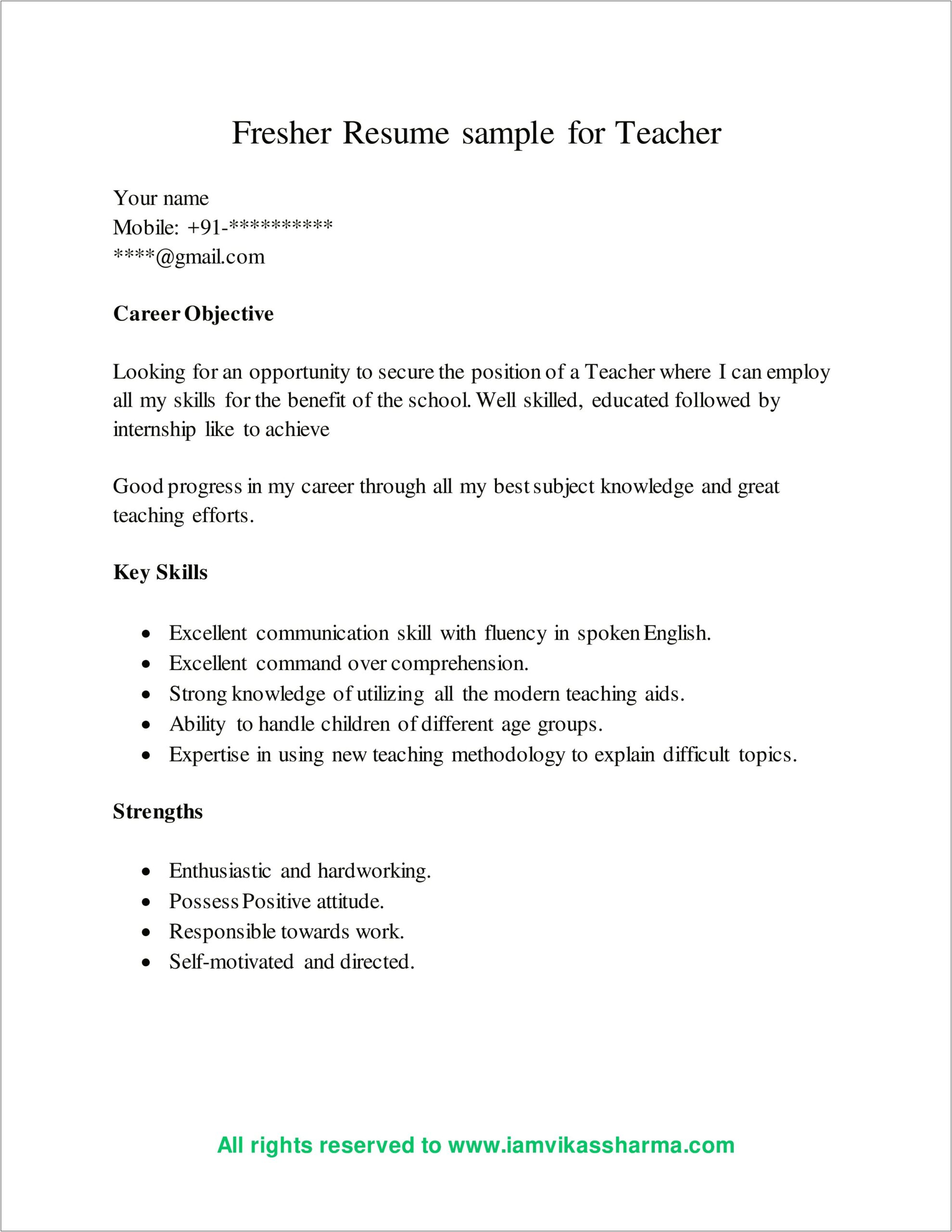 Sample Career Objective In Resume For Freshers