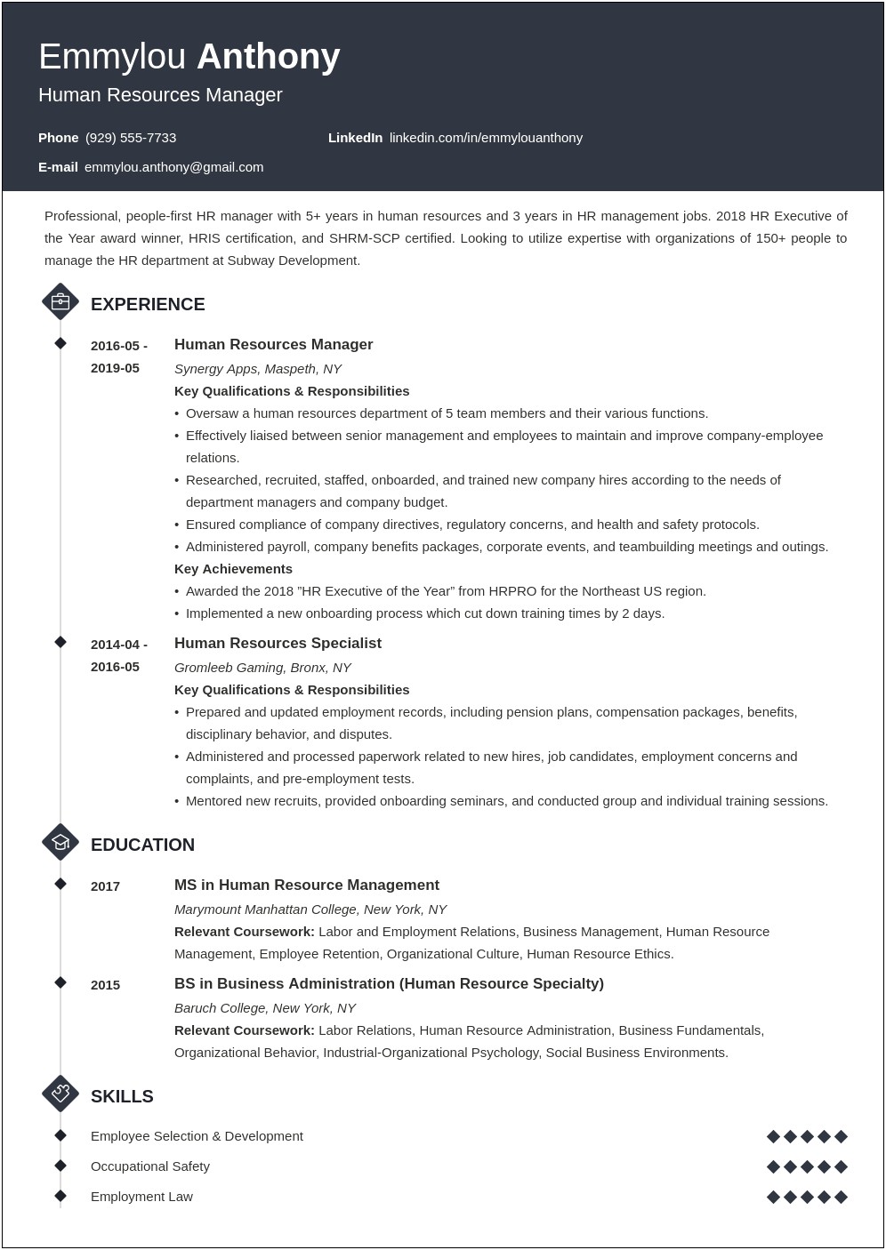 Sample Chief Human Resources Officer Resume