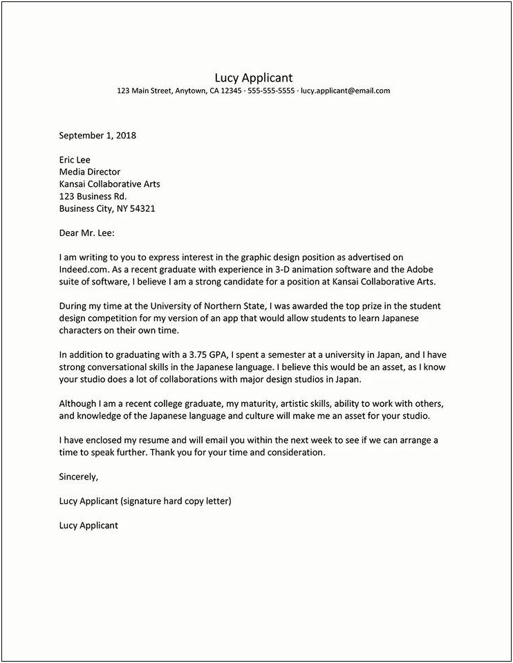 Sample College Student Resume Cover Letter
