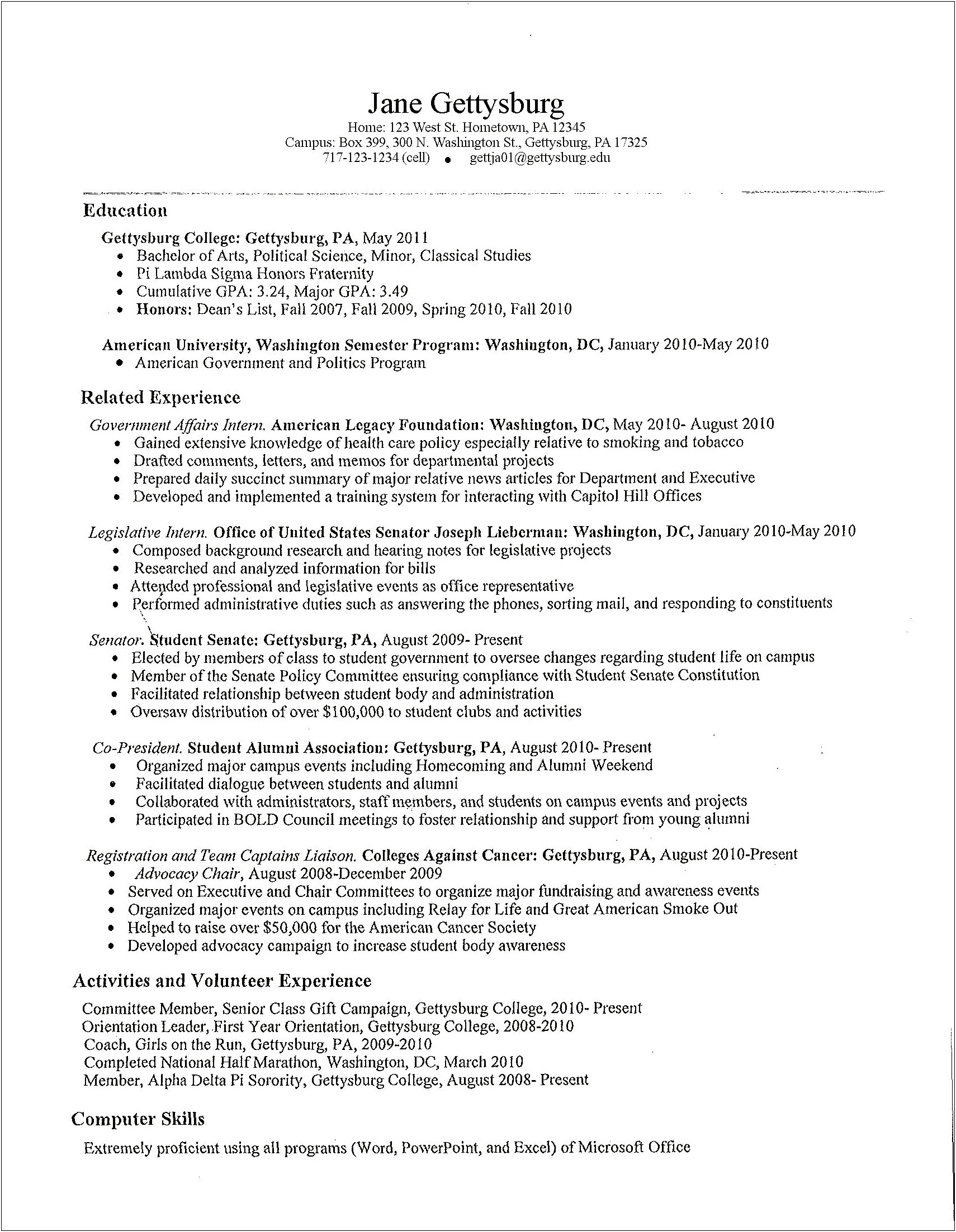 Sample College Student Resume With No Work Experience