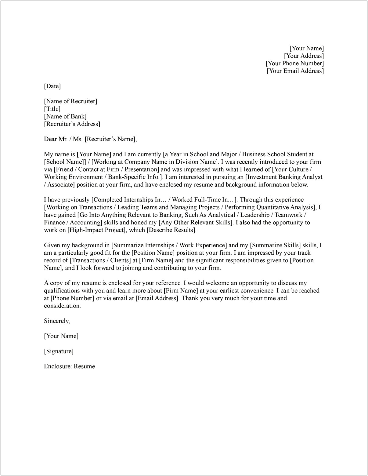 Sample Cover Letter For Resume Banking