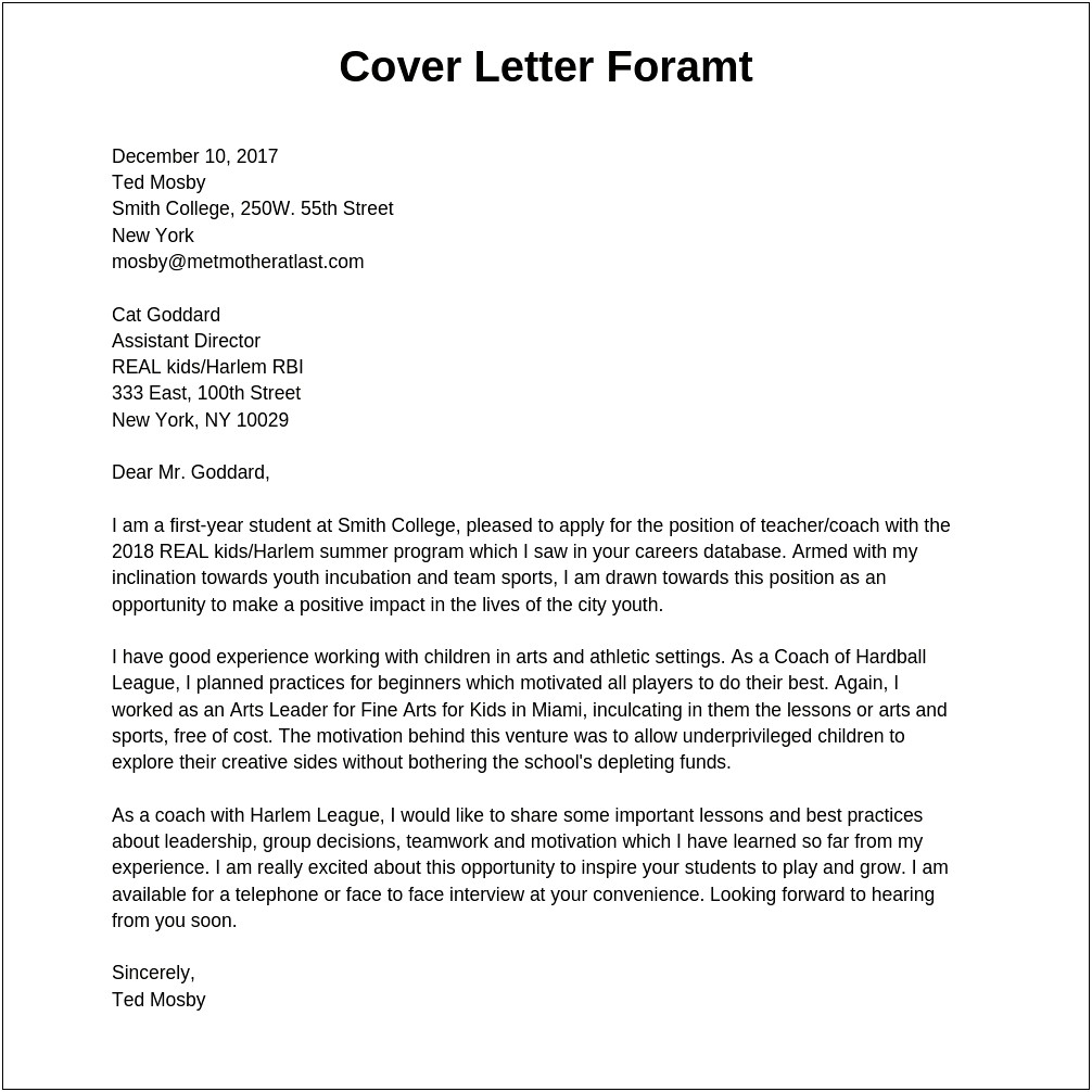 Sample Cover Letter For Resume Basic