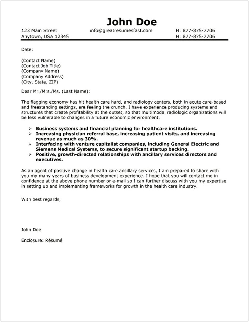 Sample Cover Letter For Resume Healthcare Management