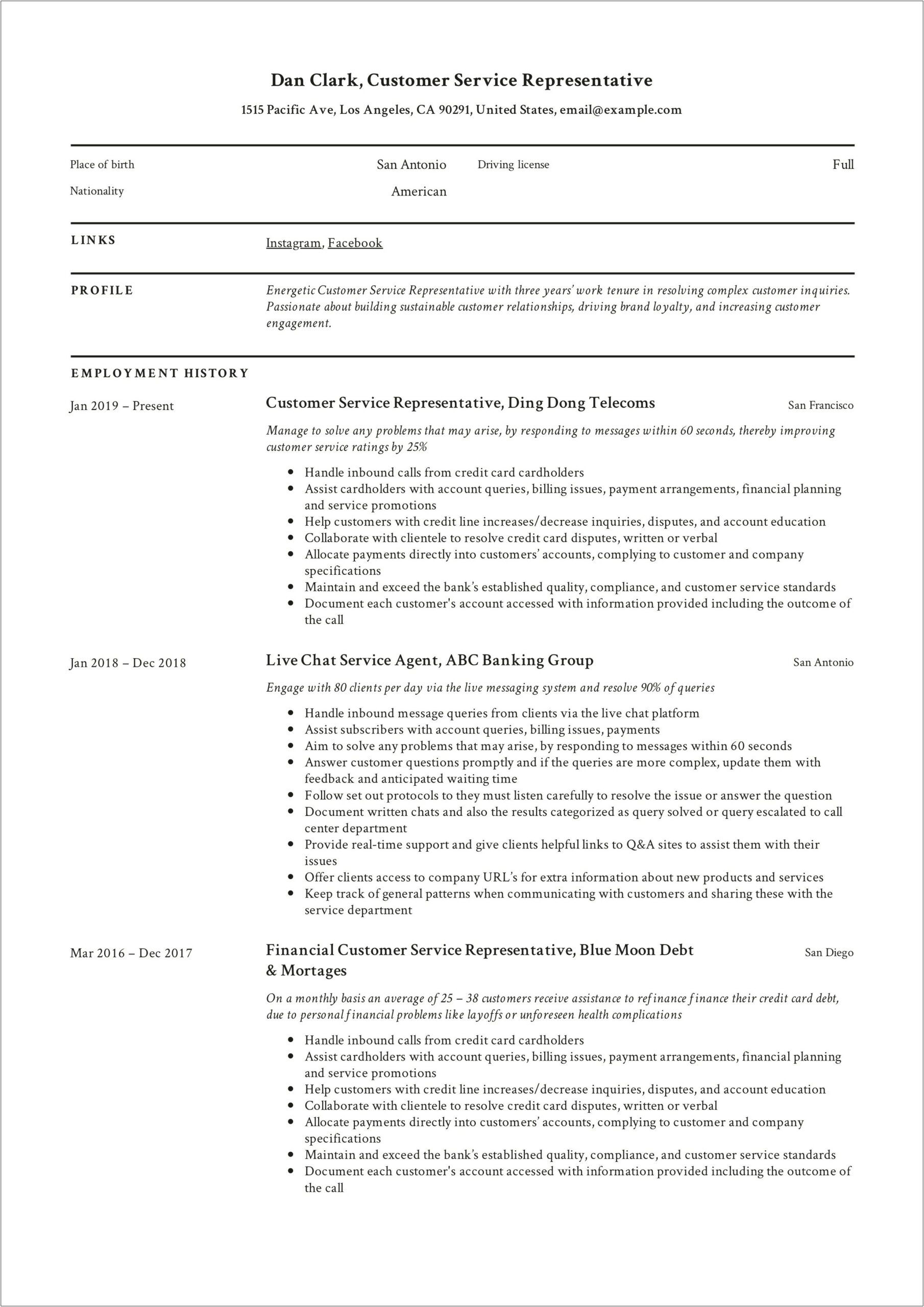 Sample Customer Service Resume With A Summary