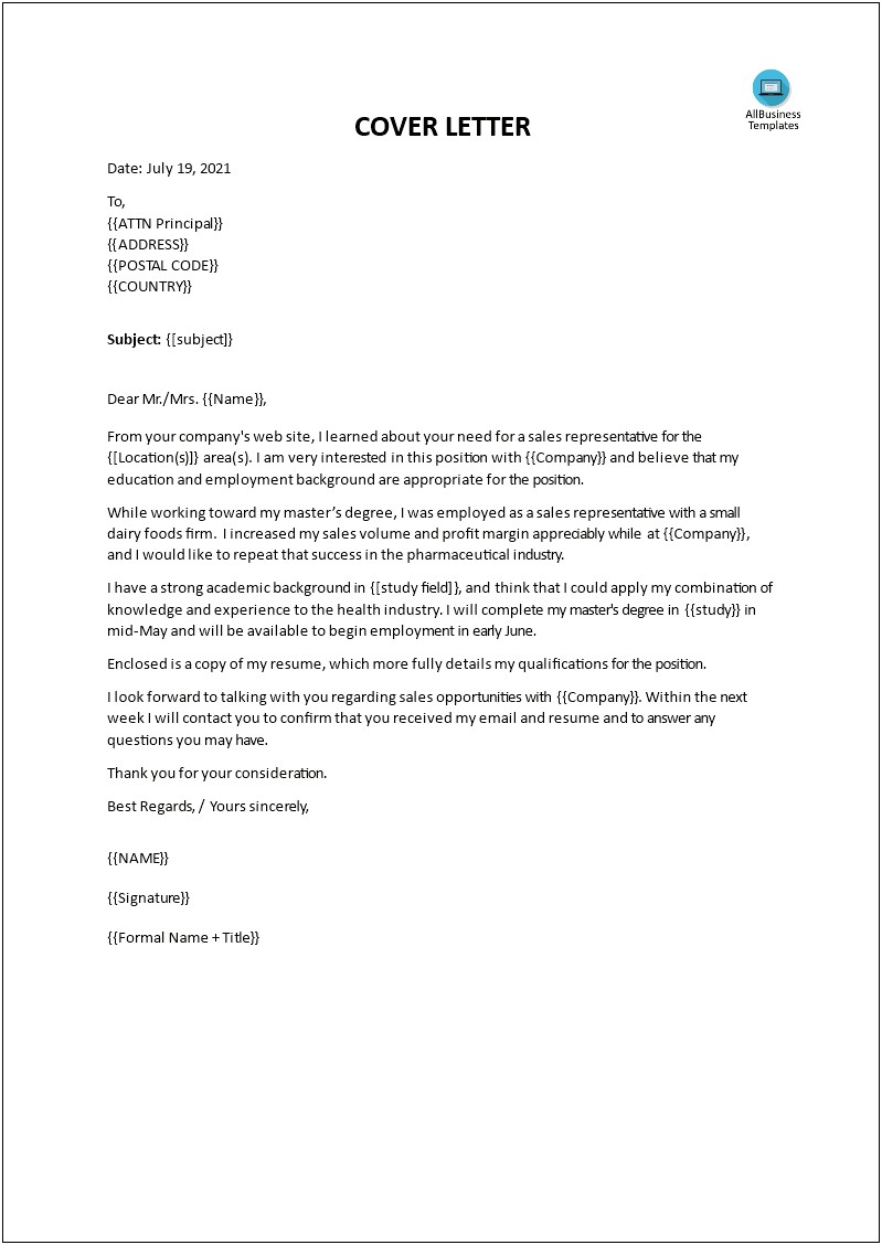 Sample Email Cover Letter Examples For Resume