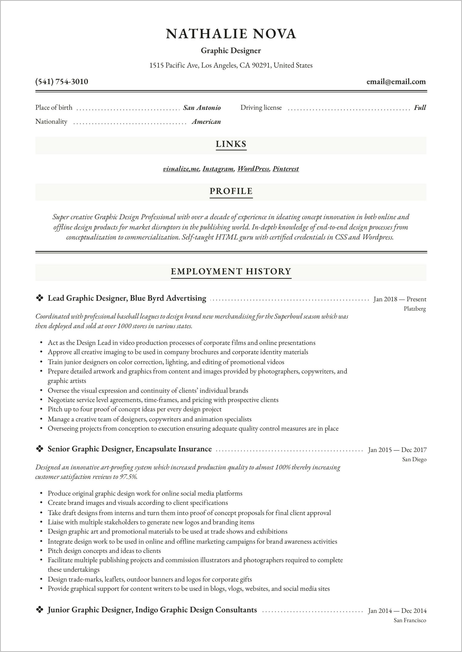 Sample Entry Level Graphic Design Resume