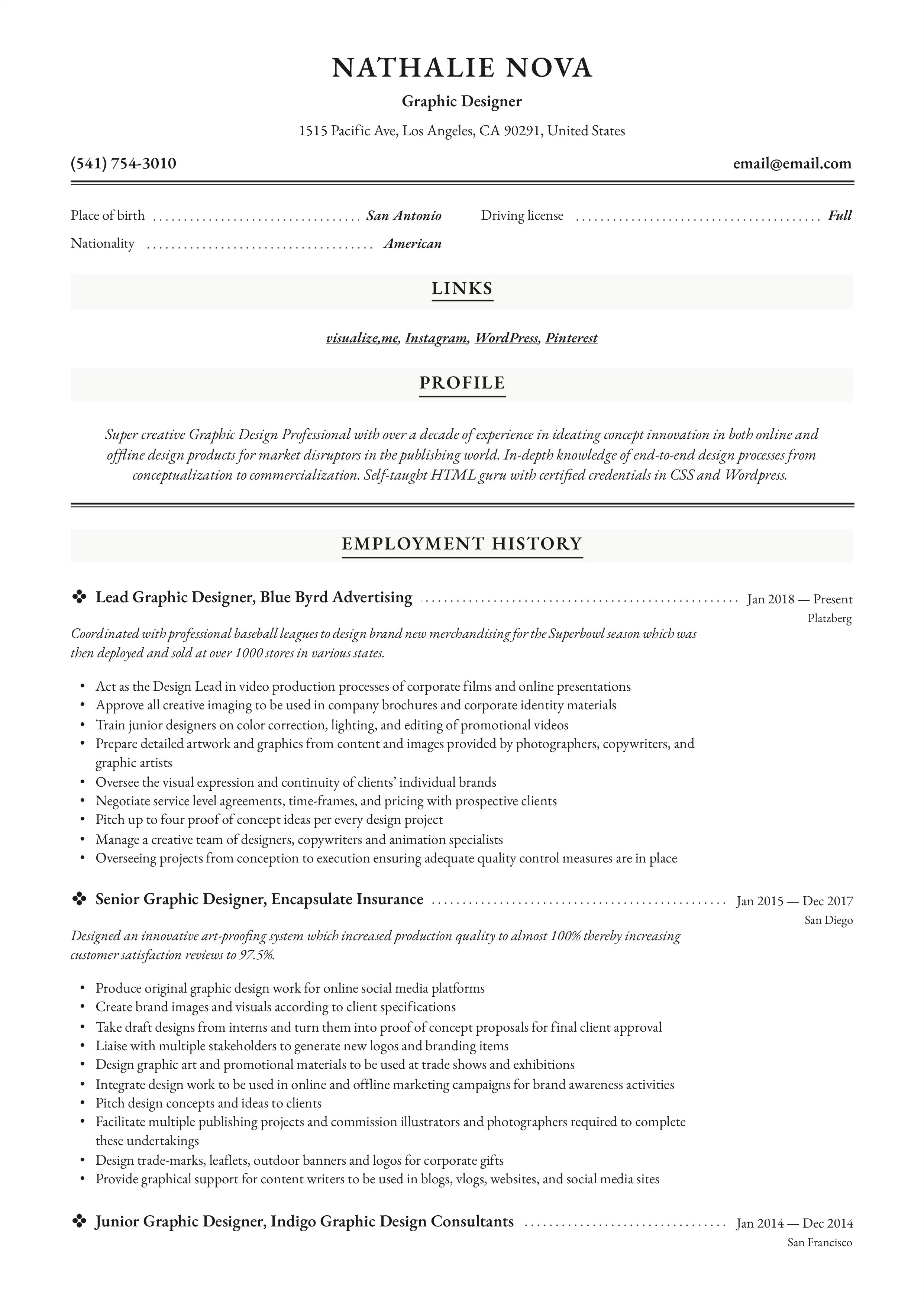 Sample Entry Level Graphic Design Resume