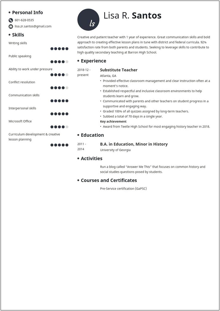 Sample Entry Level Teacher Resume Objective