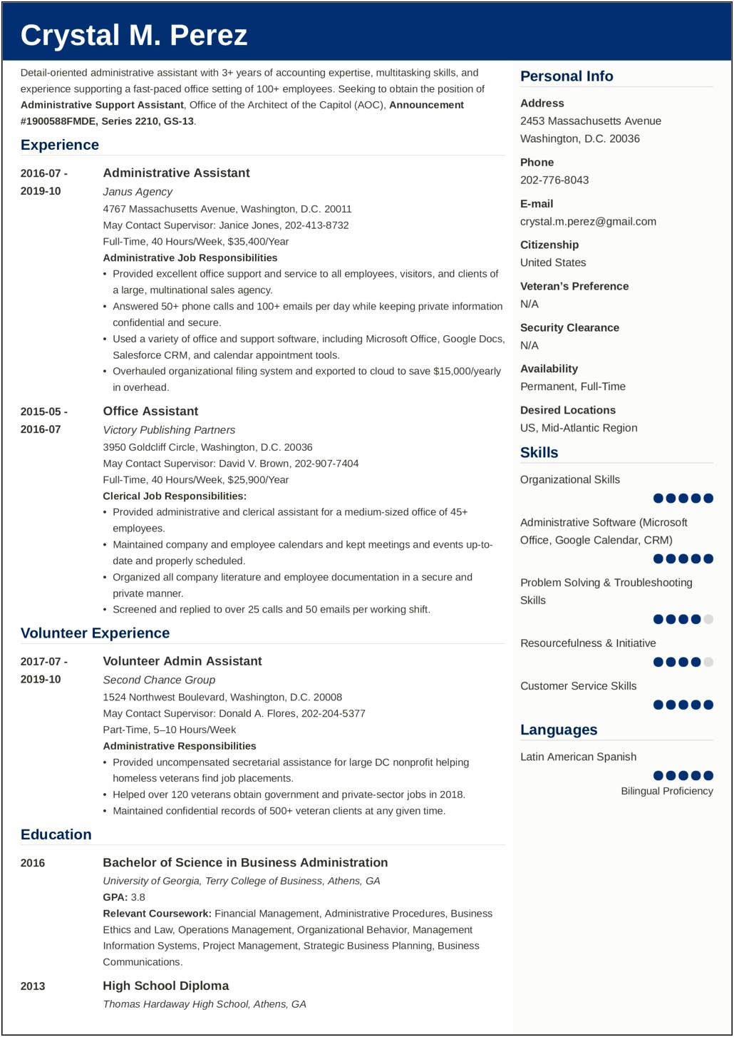 Sample Federal Resume Narrative And Bullet